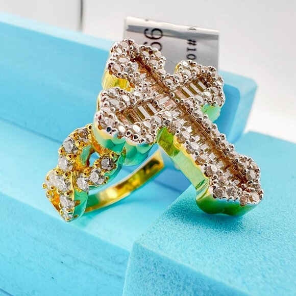 925 Sterling Sliver Moissanite Designer Cross Ring, 1.555ctw VVS Stones with Bag - Picture 6 of 8